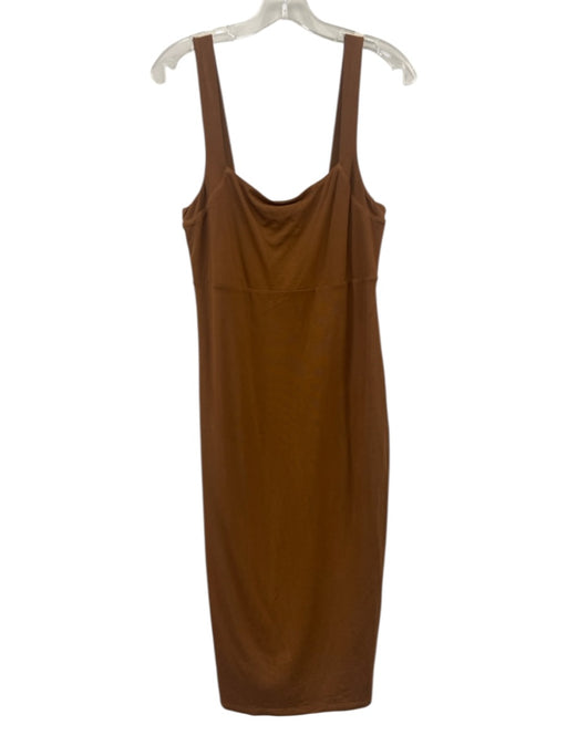 Good American Size 3 Brown Rayon Blend Sleeveless Solid Midi Dress Brown / 3