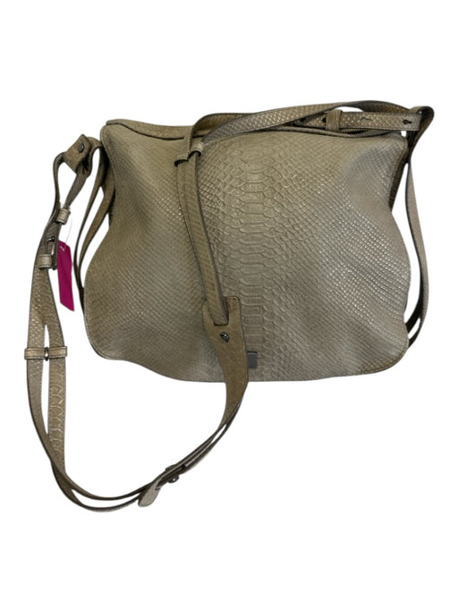 Kooba Taupe Leather Zip Close Cross Body Strap Messenger Snake Embossed Bag Taupe / M