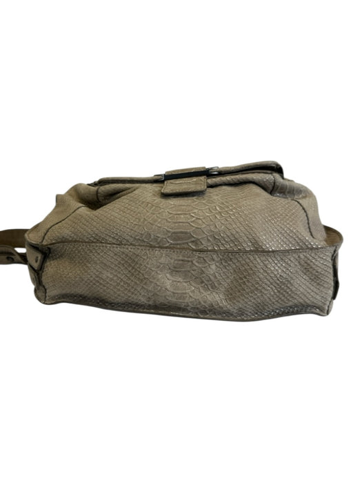 Kooba Taupe Leather Zip Close Cross Body Strap Messenger Snake Embossed Bag Taupe / M