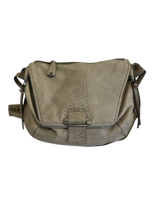 Kooba Taupe Leather Zip Close Cross Body Strap Messenger Snake Embossed Bag Taupe / M