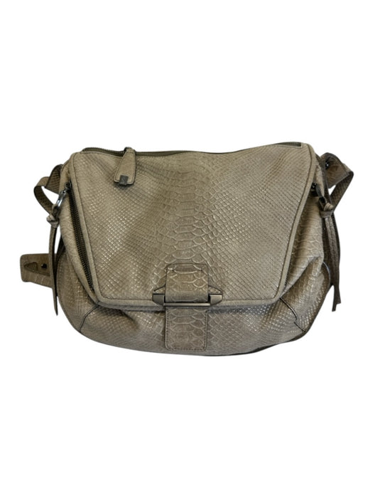 Kooba Taupe Leather Zip Close Cross Body Strap Messenger Snake Embossed Bag Taupe / M