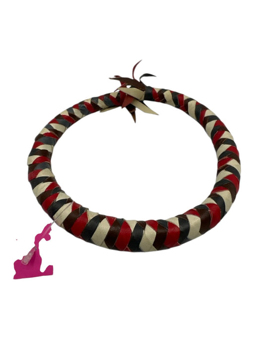 No Brand White, Red & Blue Leather Brass Choker Necklace White, Red & Blue