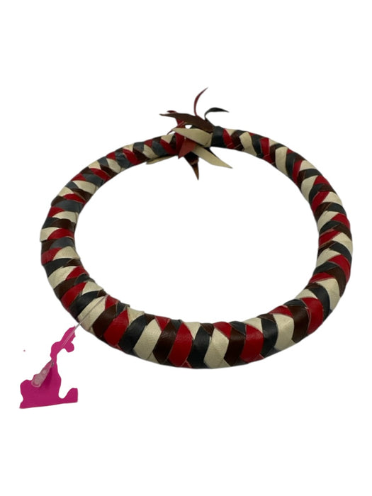 No Brand White, Red & Blue Leather Brass Choker Necklace White, Red & Blue