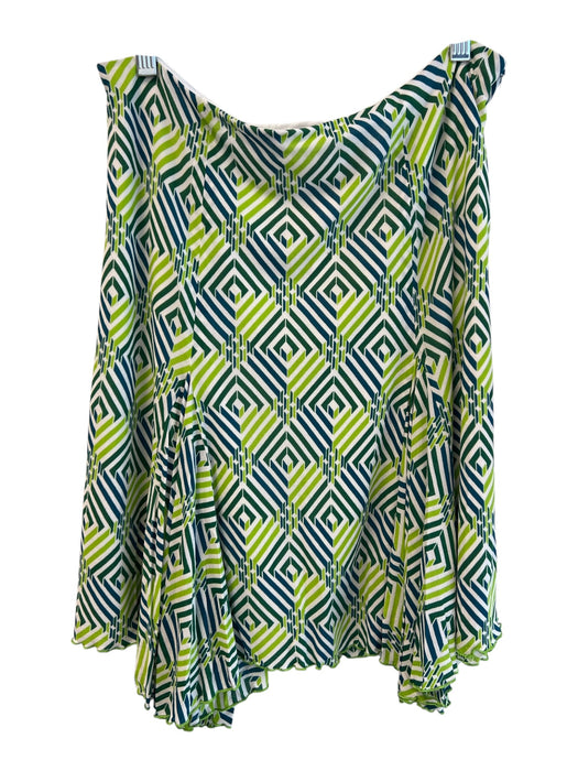 Trina Turk Size 6 Green No Fabric Tag Side Zip Geometric Pleated Knee Skirt Green / 6