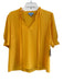 CeCe Size L Yellow Polyester Tie Neck Ruffle Detail Short Sleeve Top Yellow / L