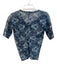 Issey Miyake Size 2 Blue Nylon Short Sleeve Sheer Floral Cowl Neck Top Blue / 2