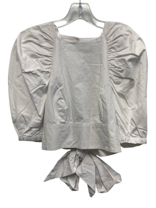 Bardot Size 4 White Cotton Puff Sleeves Tie Back Button Back Cropped Top White / 4