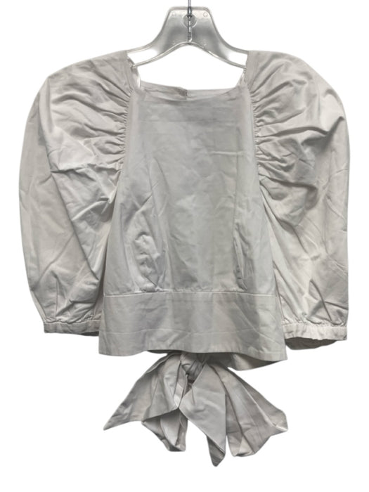 Bardot Size 4 White Cotton Puff Sleeves Tie Back Button Back Cropped Top White / 4