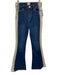 Alice & Olivia Size 27 Blue & Cream Cotton Blend High Waist Flared Raw Hem Jeans Blue & Cream / 27