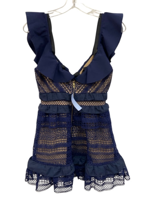 Self Portrait Size 4 Navy Eyelet Lattice Ruffled Scallop Dress Navy / 4