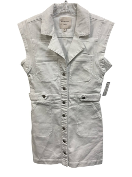 Habitual Size S White Denim Sleeveless Button Up & Collar Patch Pocket Dress White / S