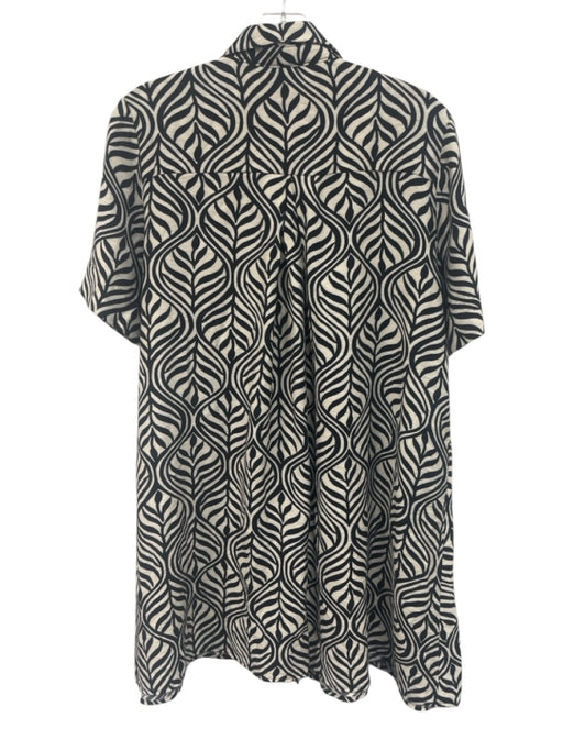 THML Size S Cream White & Black Rayon Blend Short Sleeve Abstract Print Dress Cream White & Black / S