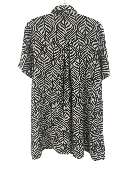 THML Size S Cream White & Black Rayon Blend Short Sleeve Abstract Print Dress Cream White & Black / S