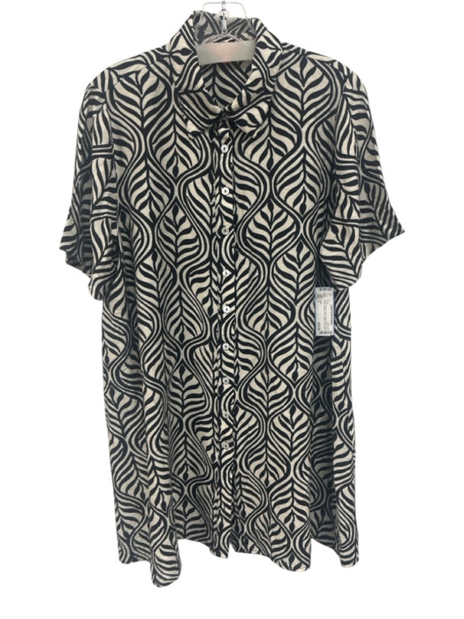 THML Size S Cream White & Black Rayon Blend Short Sleeve Abstract Print Dress Cream White & Black / S