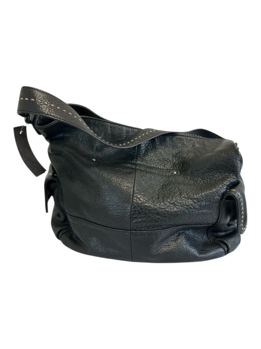 B Makowsky Black Leather Stitch Detail Magnetic Snap Closure Shoulder Bag Black