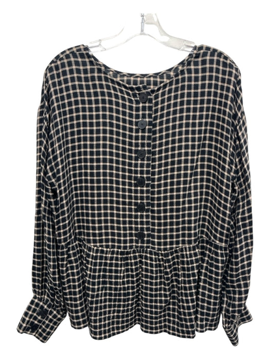 Madewell Size S Black & Beige Modal Gingham Back Buttons Long Sleeve Top Black & Beige / S