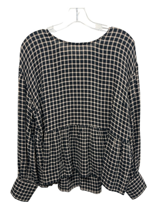 Madewell Size S Black & Beige Modal Gingham Back Buttons Long Sleeve Top Black & Beige / S