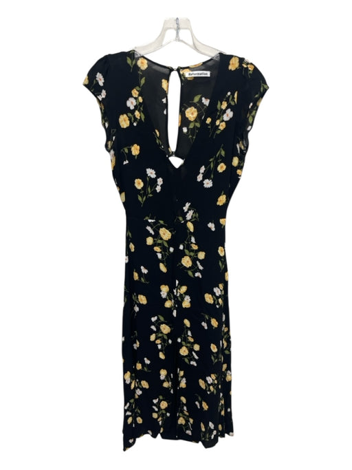 Reformation Size 6 Black, Yellow, Green Viscose Sleeveless Floral Print Dress Black, Yellow, Green / 6