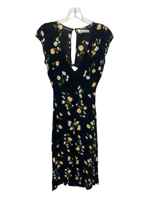 Reformation Size 6 Black, Yellow, Green Viscose Sleeveless Floral Print Dress Black, Yellow, Green / 6