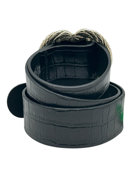 Sezane Artemis Black & Gold Cow Leather Crocodile Embossed Belts Black & Gold / 80