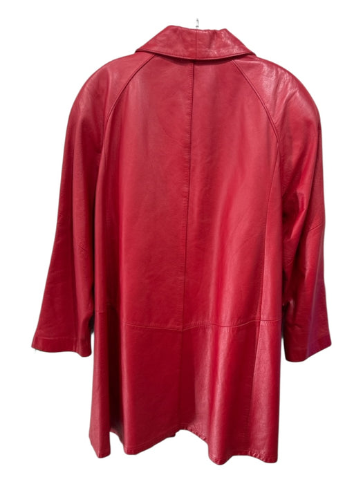 Hamilton Manor Size M Lipstick Red Leather Solid Collared Trench Coat Lipstick Red / M