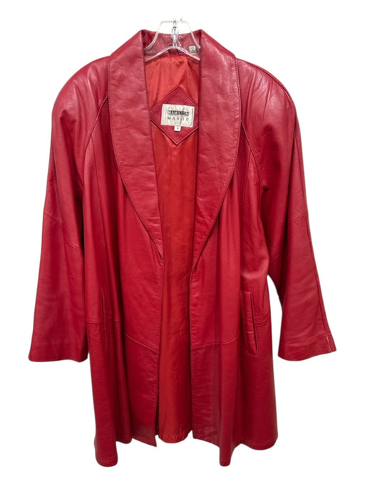 Hamilton Manor Size M Lipstick Red Leather Solid Collared Trench Coat Lipstick Red / M