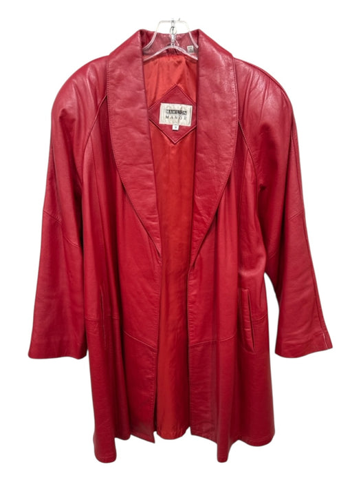 Hamilton Manor Size M Lipstick Red Leather Solid Collared Trench Coat Lipstick Red / M