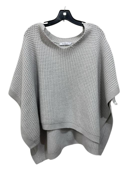 Kokun Light Gray Cashmere Rib Knit Boat Neck Poncho Light Gray / One Size