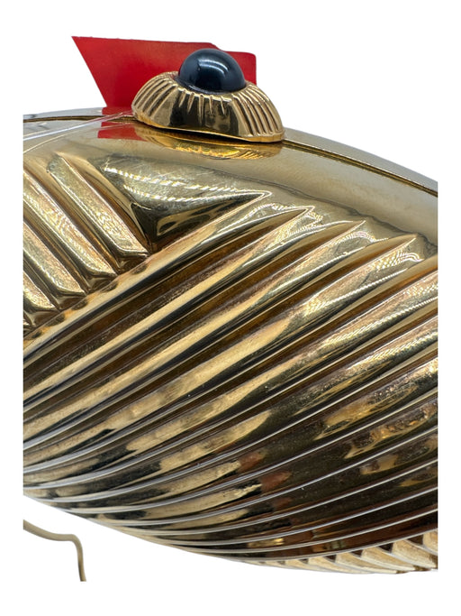 Saks Fifth Ave Gold Metal Ridges Chain Strap Minaudiere Bag Gold / Small