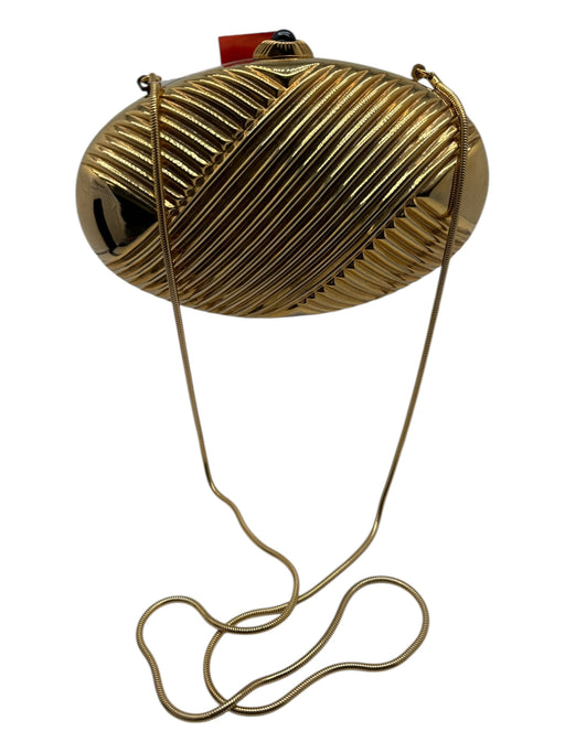 Saks Fifth Ave Gold Metal Ridges Chain Strap Minaudiere Bag Gold / Small