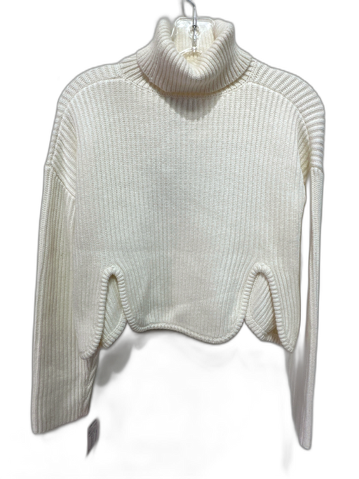 Atoir Size 4 Cream White Cotton & Wool Blend Ribbed Knit Turtleneck Sweater Cream White / 4