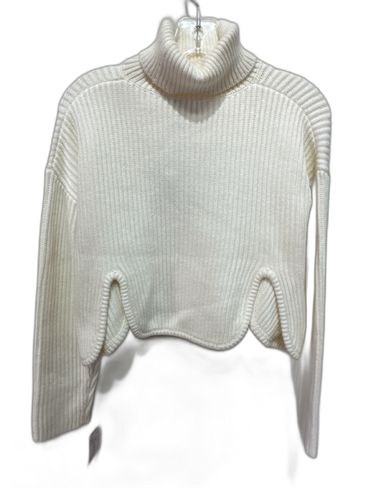 Atoir Size 4 Cream White Cotton & Wool Blend Ribbed Knit Turtleneck Sweater Cream White / 4