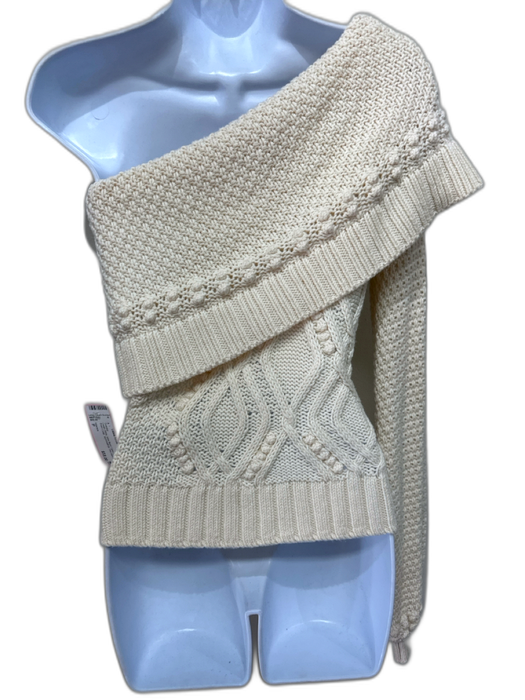 Intermix Size P Cream White Wool Blend Cable Knit Shawl Collar Sweater Cream White / P