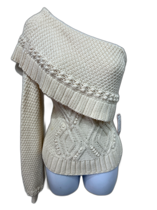 Intermix Size P Cream White Wool Blend Cable Knit Shawl Collar Sweater Cream White / P