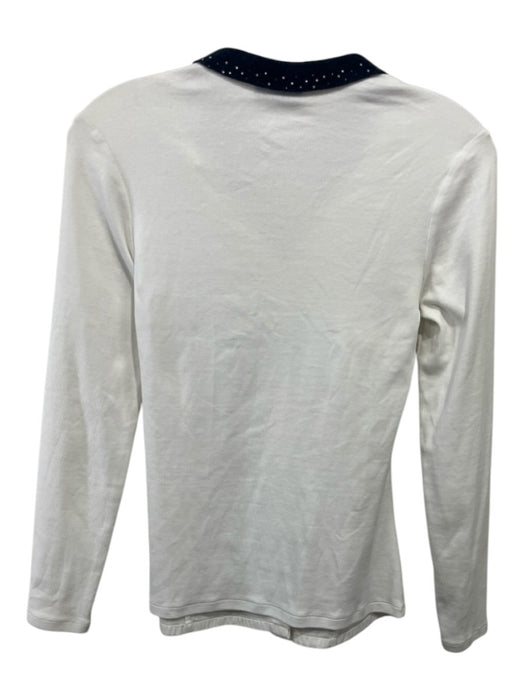 Peserico Size Est XS White & Navy Blue Missing Fabric Tag Long Sleeve Top White & Navy Blue / Est XS