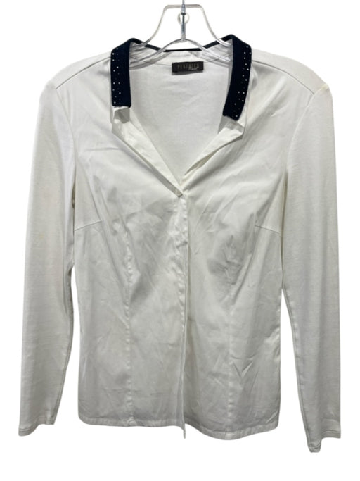 Peserico Size Est XS White & Navy Blue Missing Fabric Tag Long Sleeve Top White & Navy Blue / Est XS
