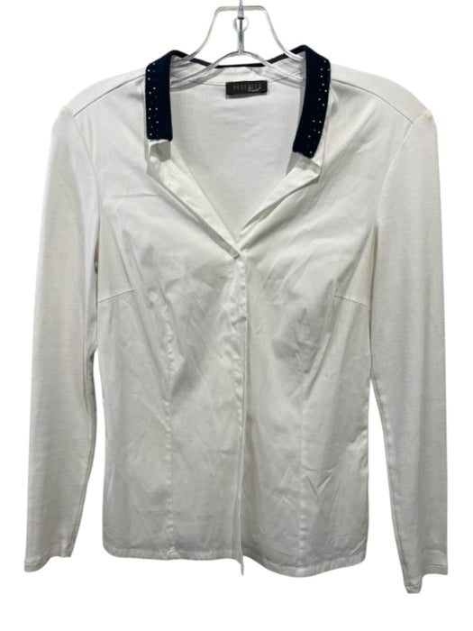 Peserico Size Est XS White & Navy Blue Missing Fabric Tag Long Sleeve Top White & Navy Blue / Est XS