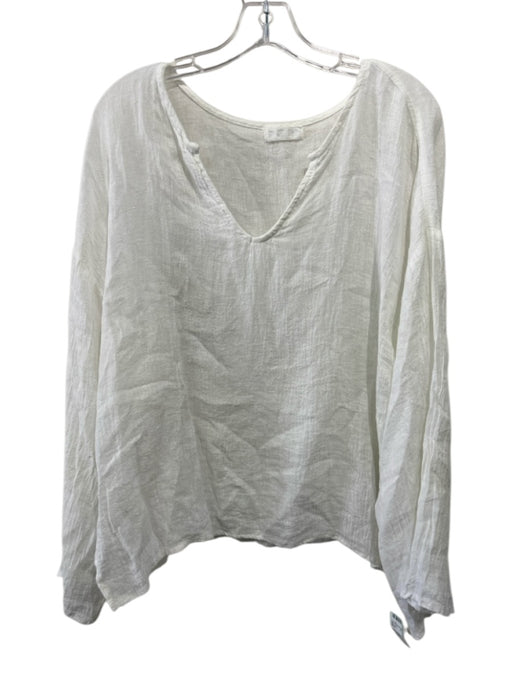 CP Shades Size S White Linen Long Sleeve V Neck Top White / S
