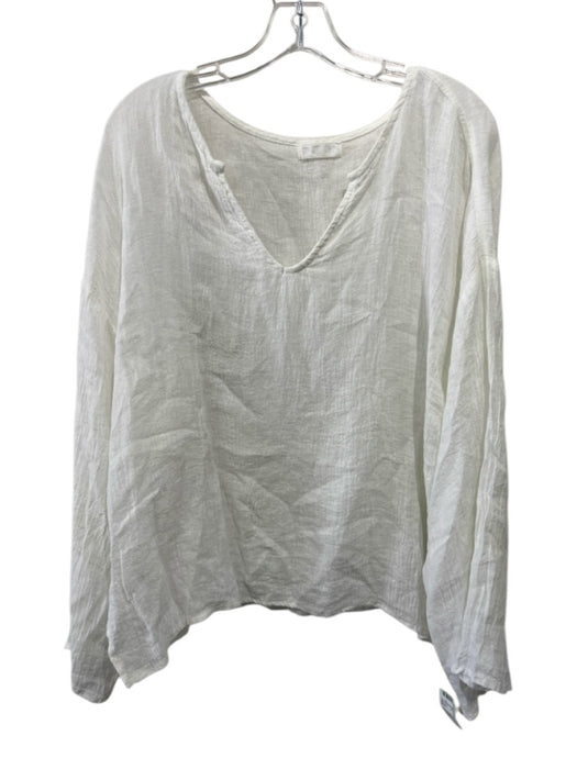 CP Shades Size S White Linen Long Sleeve V Neck Top White / S