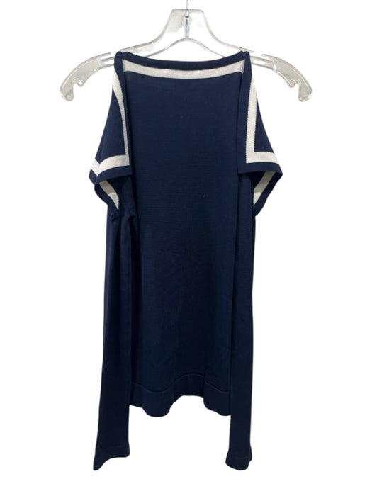 Oscar de la Renta Size S Navy Blue & White Silk & Cotton Cold Shoulder Knit Top Navy Blue & White / S