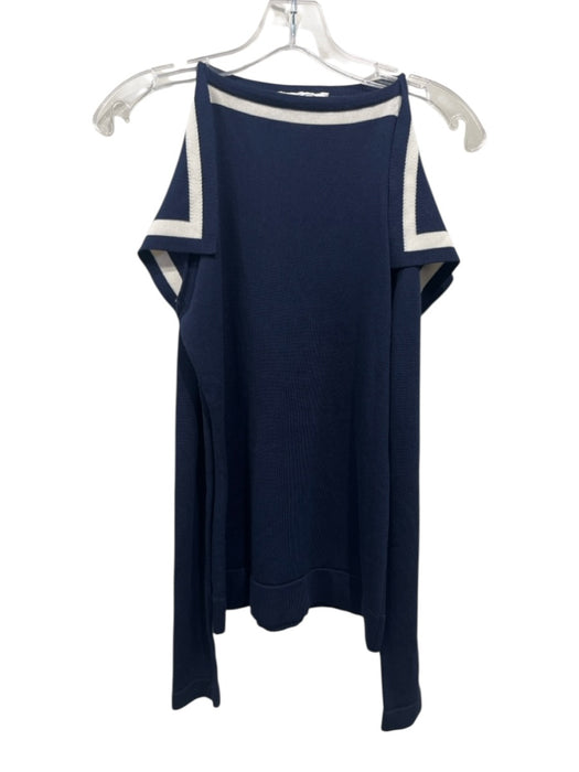 Oscar de la Renta Size S Navy Blue & White Silk & Cotton Cold Shoulder Knit Top Navy Blue & White / S