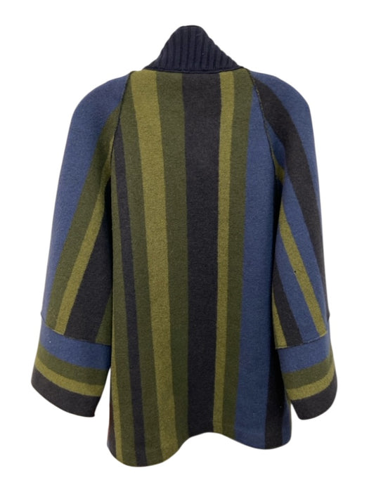 Rosso35 Size 46 Olive Green & Navy Blue Wool Striped Ribbed Knit Detail Coat Olive Green & Navy Blue / 46