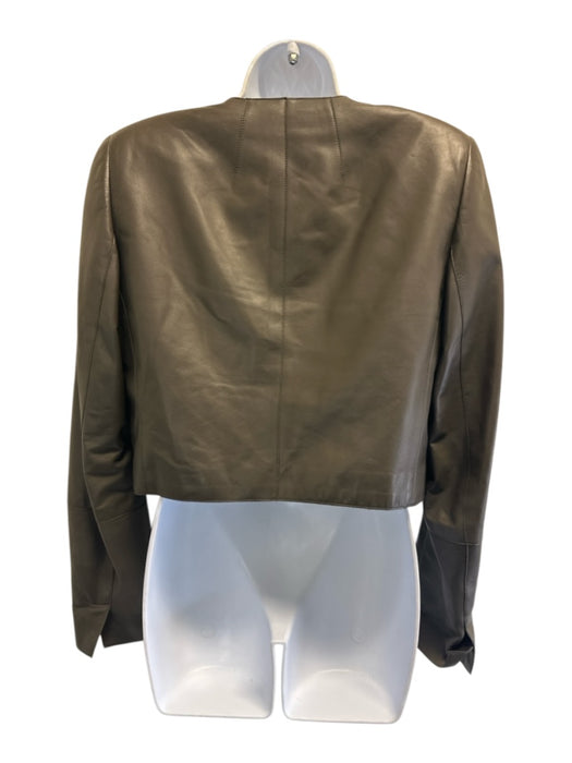 Akris Size 12 Dark Taupe Gray Lamb leather Hook & Eye Front Shoulder Pads Jacket Dark Taupe Gray / 12