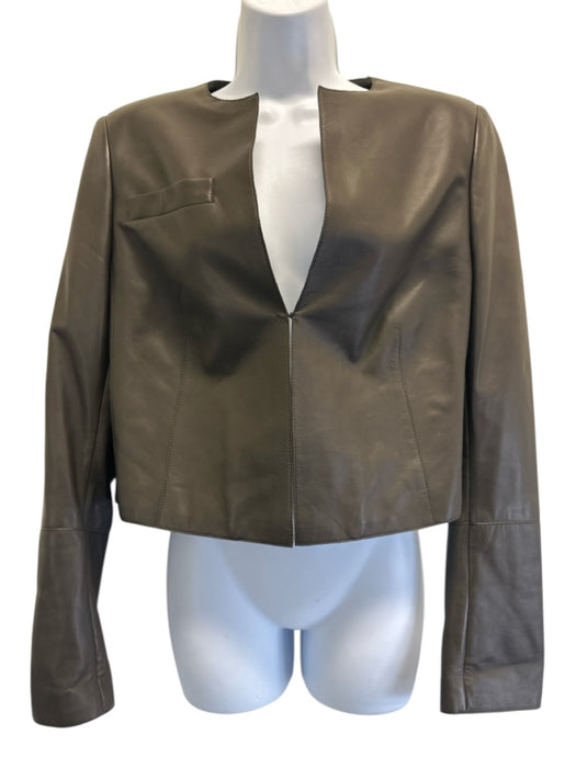 Akris Size 12 Dark Taupe Gray Lamb leather Hook & Eye Front Shoulder Pads Jacket Dark Taupe Gray / 12