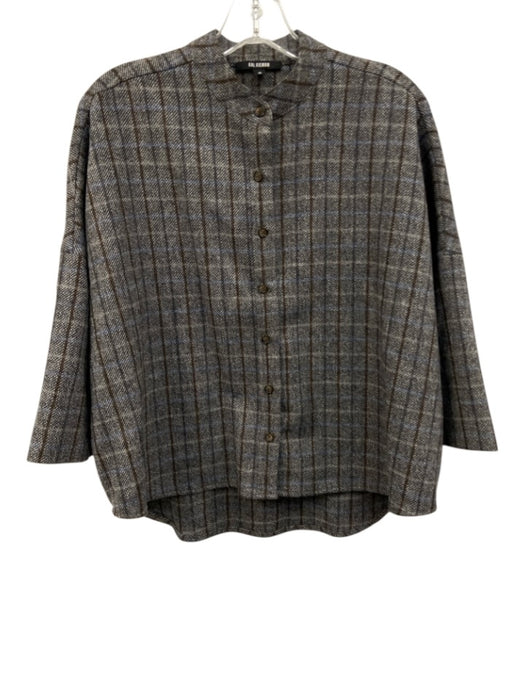 Kal Rieman Size S Gray, Brown & Blue Wool & Cashmere Plaid Button Front Jacket Gray, Brown & Blue / S
