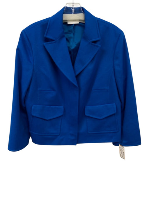 Akris Punto Size 12 Blue Wool Button Front Patch Pockets Lapel Boxy Jacket Blue / 12