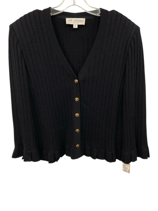 St. John Collection Size 10 Black No Fabric Tag Ribbed Knit Button Front Sweater Black / 10