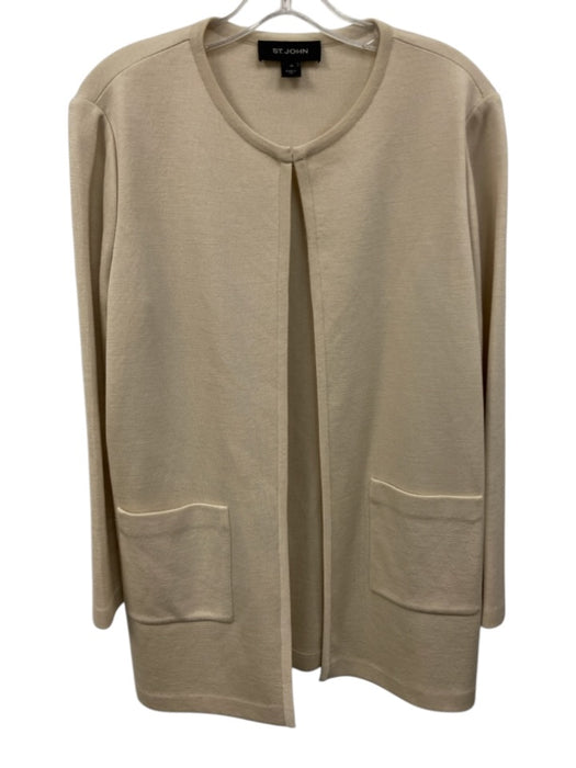 St. John Size 10 Cream White No Fabric Tag Knit Hook & Eye Front Cardigan Jacket Cream White / 10