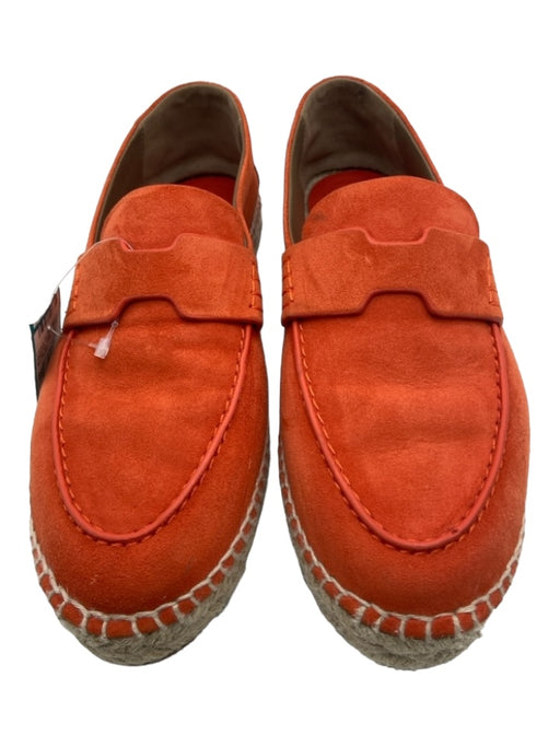 Hermes Shoe Size 37 Orange & Beige Suede round toe Loafer Whipstitch Espadrille Orange & Beige / 37