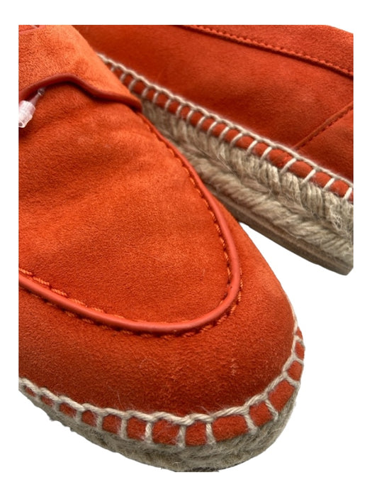 Hermes Shoe Size 37 Orange & Beige Suede round toe Loafer Whipstitch Espadrille Orange & Beige / 37